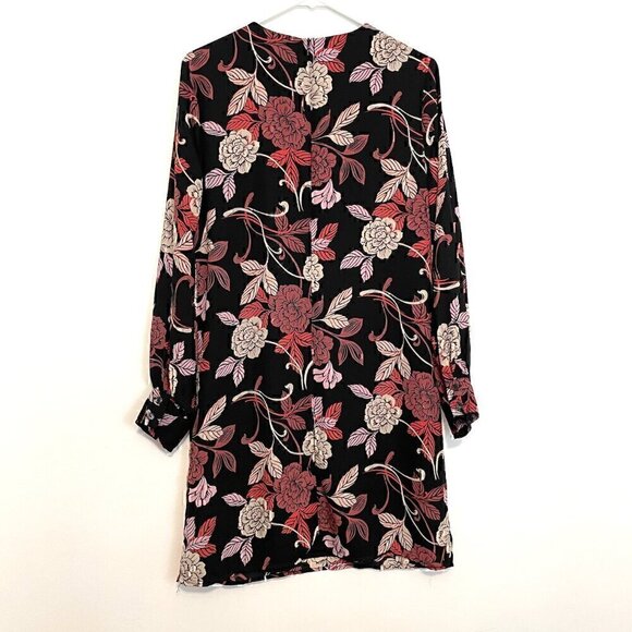 BANANA REPUBLIC Factory Black Mauve Rose Pink Tan Floral Long Sleeve Shift Dress - Picture 6 of 13
